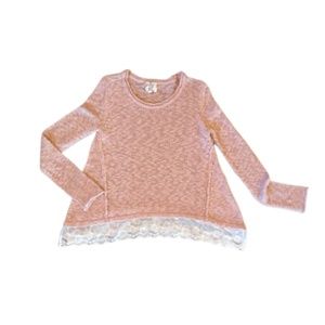 Hippie Rose Shark Bite Lace Hem Blush Sweater